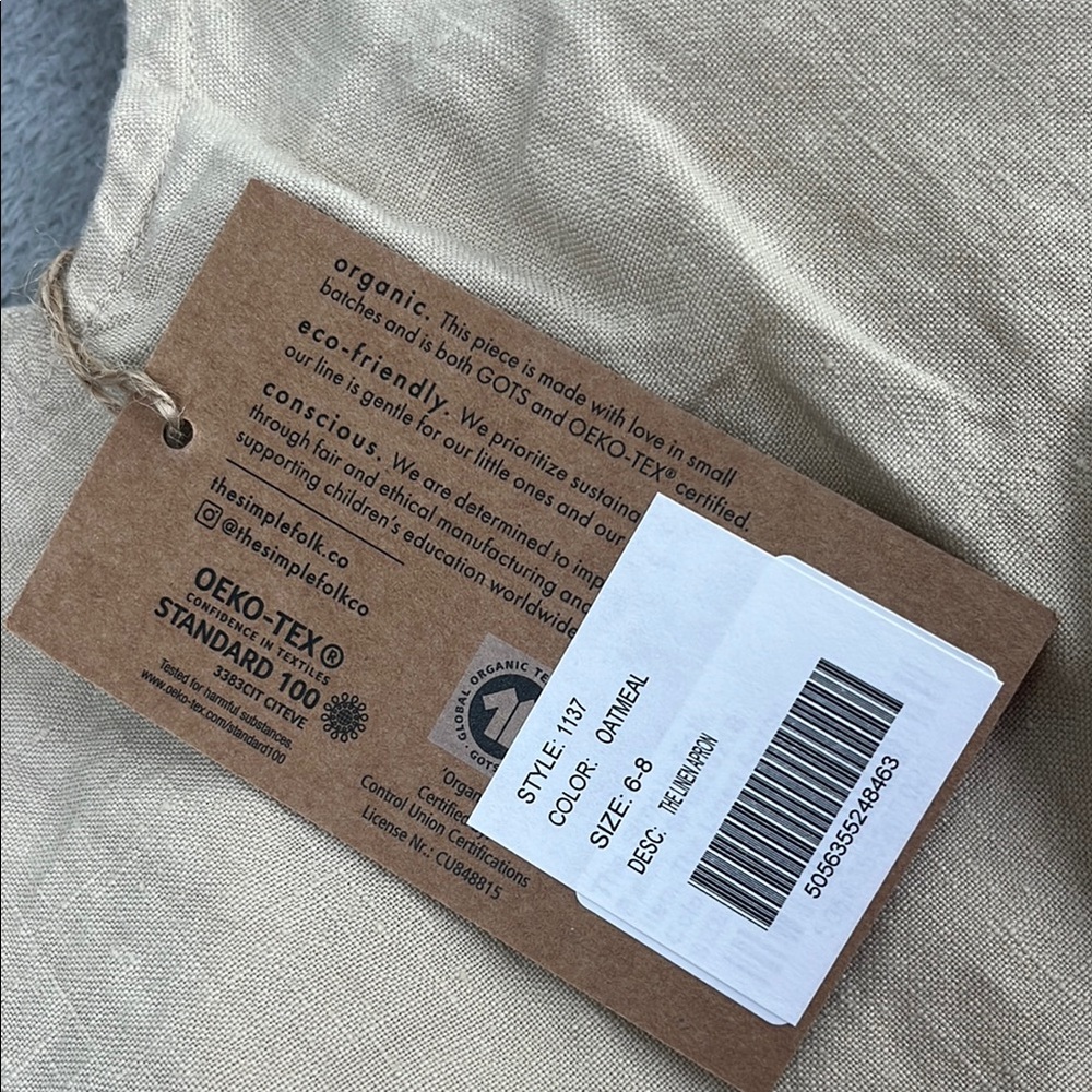 NEW The Simple Folk 6-8 Years 100% Organic Linen Oatmeal Cross-Back Apron - Picture 2 of 8